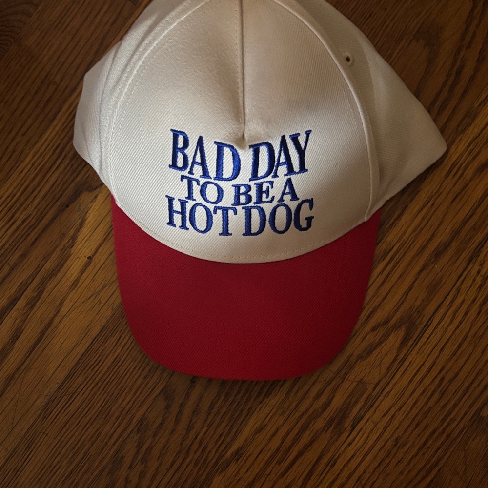 Graphic 'Bad Day To Be A Hot Dog' White and Red Baseball Cap